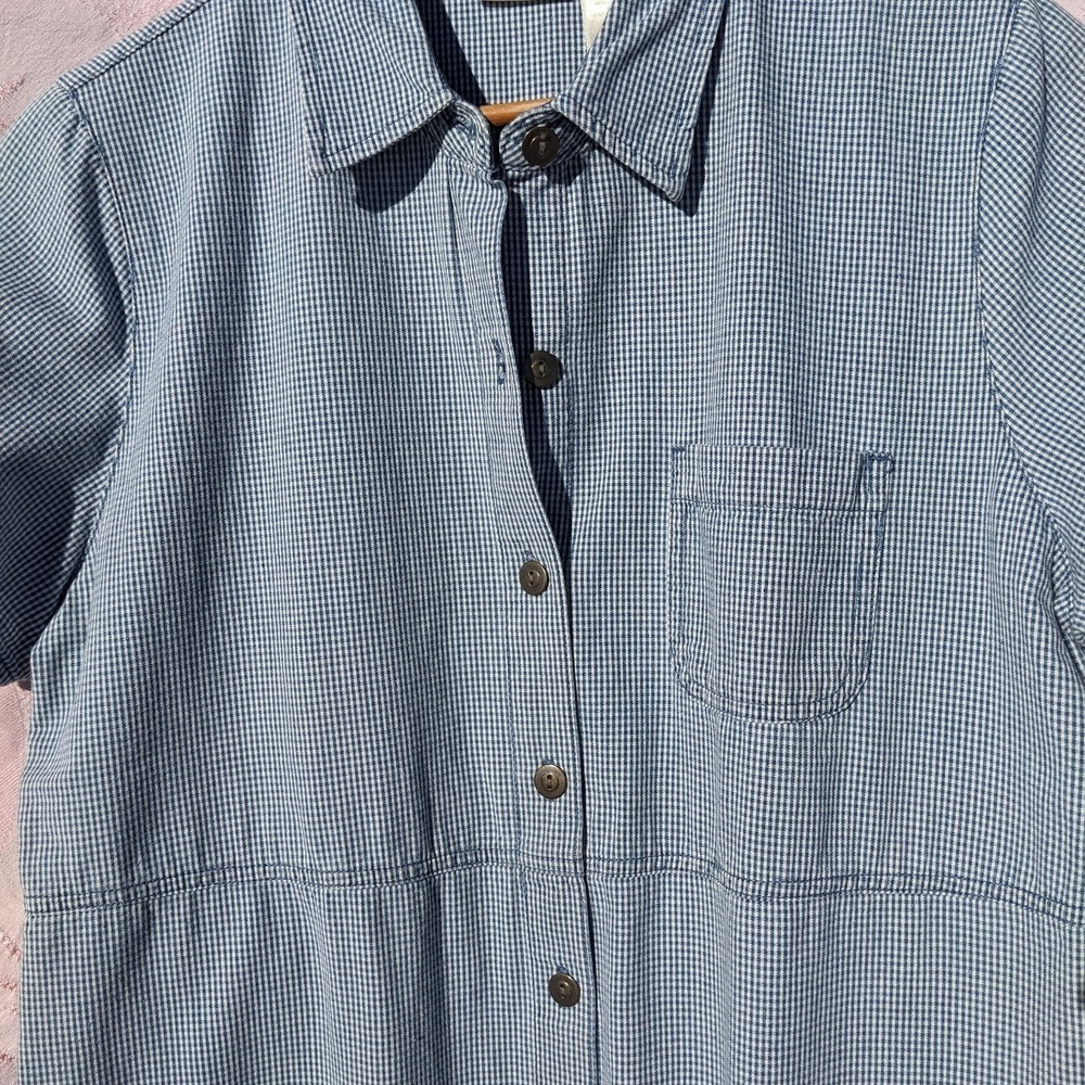 Vintage Gingham Maxi Shirt Dress Large Blue Cotton Cottagecore Button Up Plaid - Picture 9 of 13